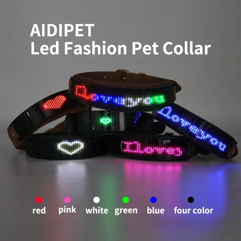 

LED display collar luminous subtitles simulated leather pet collar rechargeable dog