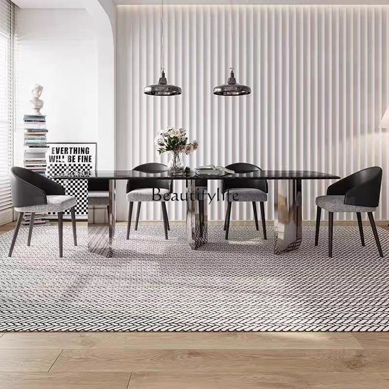 Italian Minimalist Tempered Glass Dining Table Modern Simple Light Luxury Large Household Dining Table