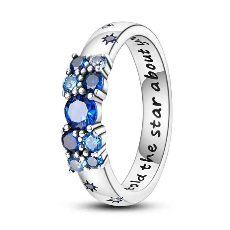 925 Sterling Silver Ring Blue Color Star Password Ring For Women CZ Cubic Zircon Star Moon Flower Wedding Jewelry Rings Gifts