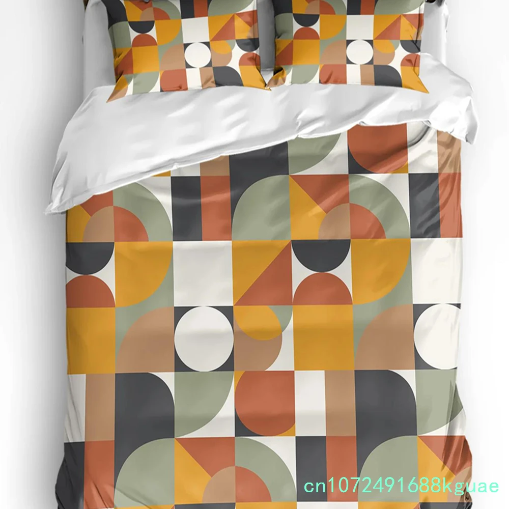 Nordic Retro Medieval Geometric Abstract Color 3pcs Bedding Set For Double Bed Home Textile Duvet Cover Quilt Cover Pillowcase