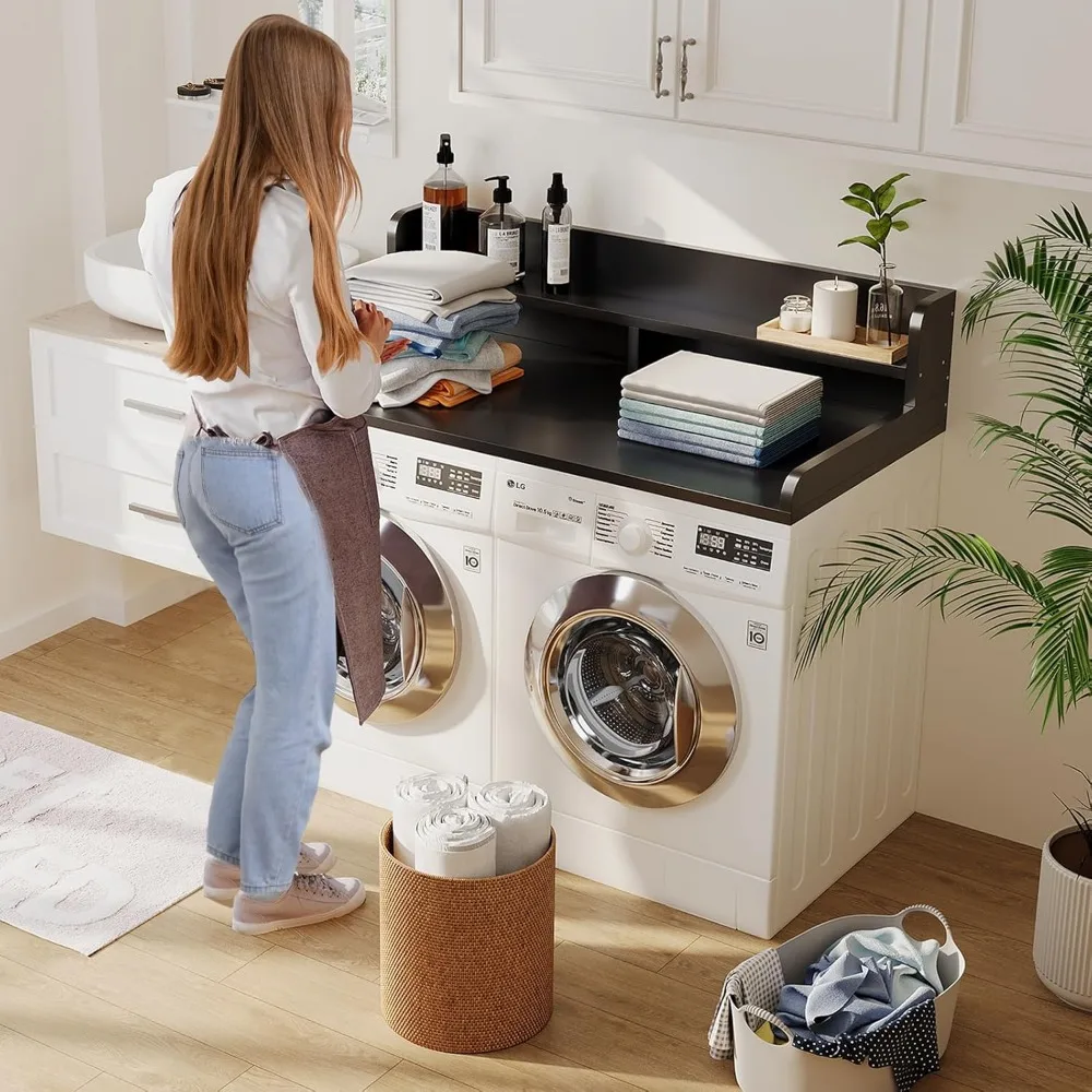 2-Tier Washer Dryer Countertop with Edge Rails & Non-Slip Pads, 54" Width x 27.55" Depth Laundry Topper for Washer and Dryer