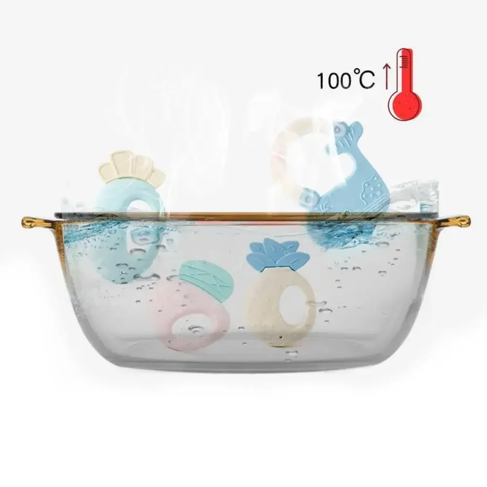 1 stücke Drei-in-one baby beißring obst form infant silikon beißring molaren zähne fixierer rassel beißring praktisches geschenk