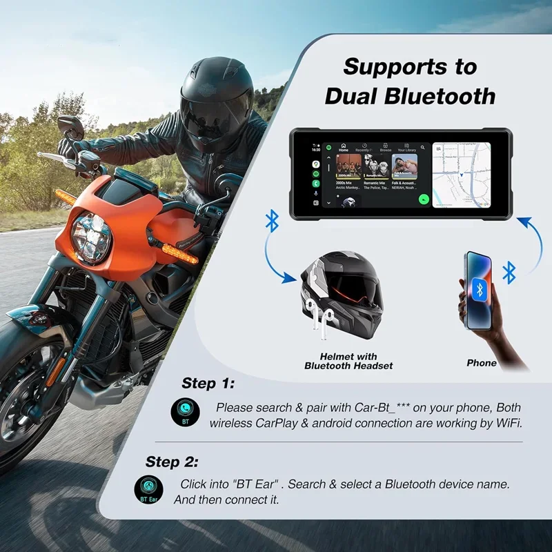 Jansite-Tela Sem Fio Motocicleta Display, Carplay, Navegação GPS, DVR portátil, Android Auto, Monitor impermeável IPX7