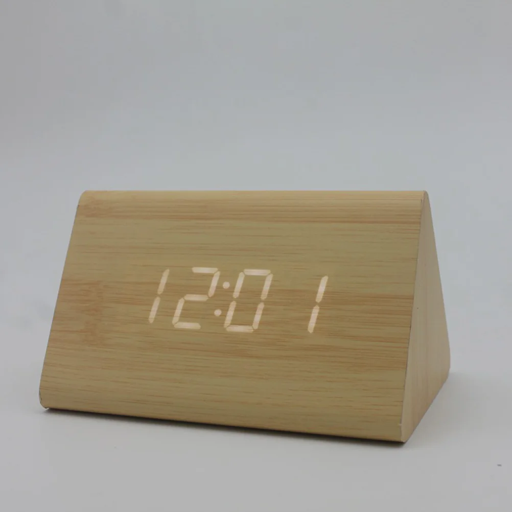 

Sound Activated Led Wooden Alarm Clock Temperature Display Touch Sensitive Modern Digital Desk Clock For Home Decor Light Brown