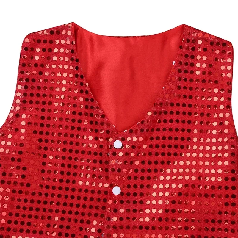Children Boys Girls Hip-hop Jazz Street Dance Vest Shiny Sequin Waistcoat Kids Choir School Show Party Stage Performance Costume