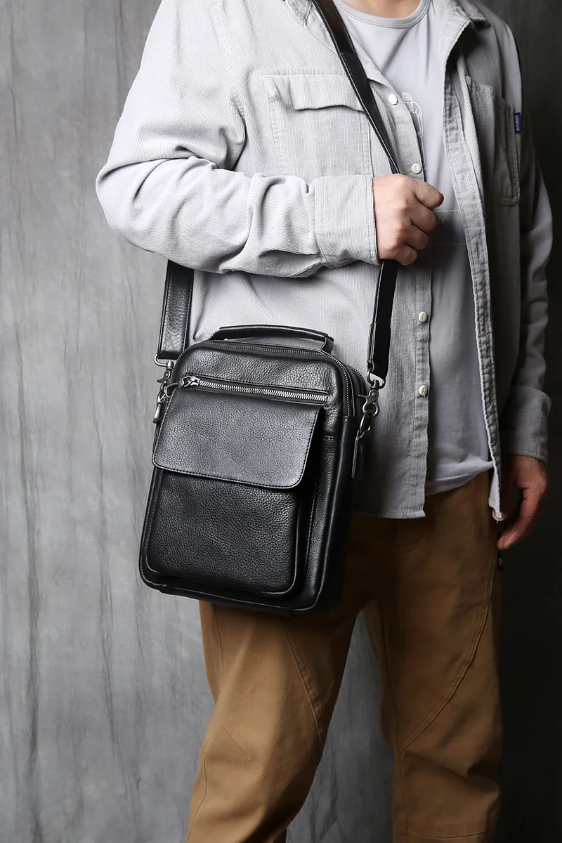 NZPJ Leder Herren Umhängetasche Natürliches Rindsleder Lässige Umhängetasche Business Fashion Kleiner Rucksack Geeignet für 10-Zoll-IPad – Detail 4
