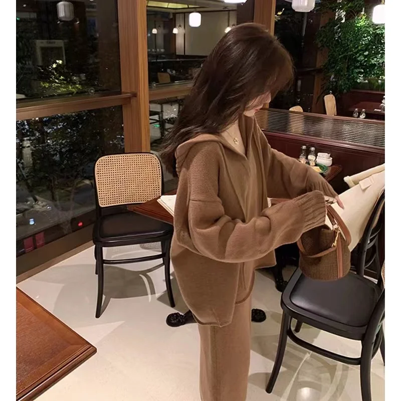 Autumn korean style clothes Knitted suit with skirt clothing women trends 2026 two piece skirt long set 2 piece outfit  Hooded image 3