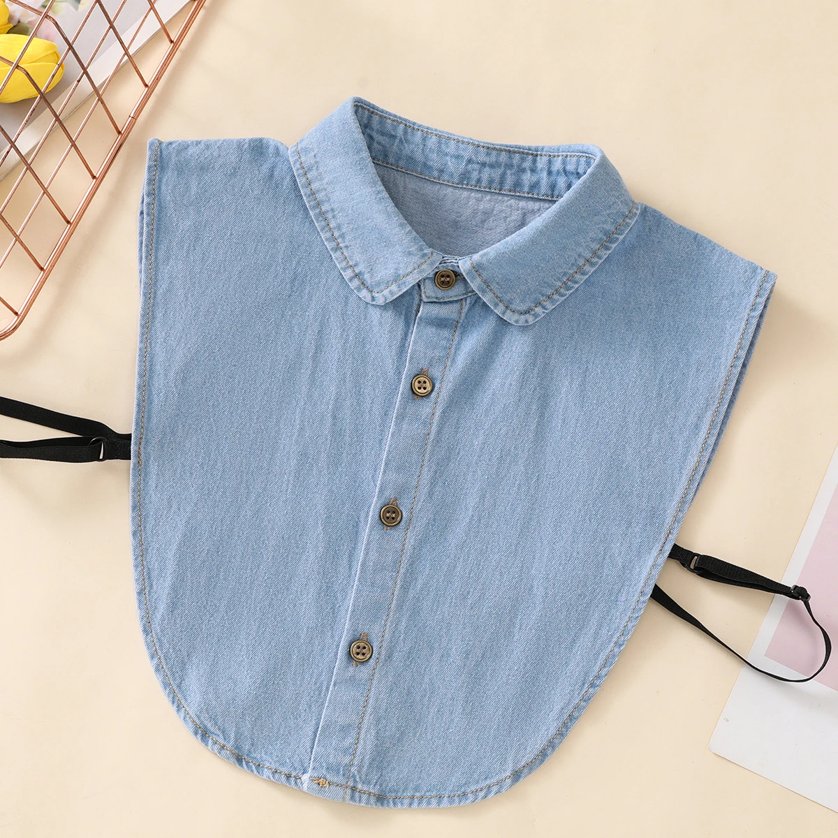 Damen-Kragen aus blau gewaschenem Denim mit spitzem Kragen, professioneller, lässiger, vielseitiger Dekorationskragen im halben Hemdstil – Detail 14