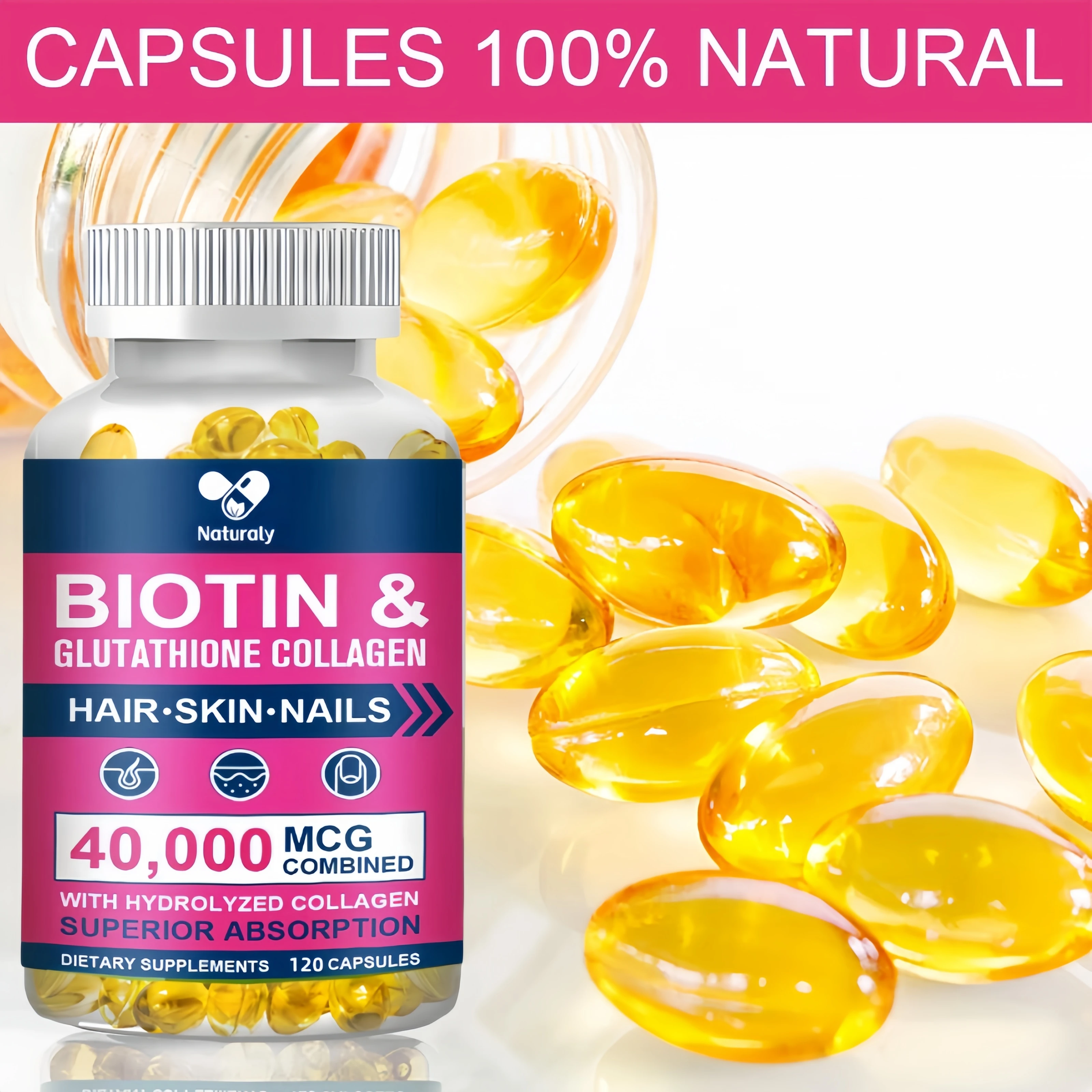 Biotin Capsules | Collagen | Keratin | Hyaluronic Acid - Hair Growth Support Supplement | Skin & Nails Beauty Complex