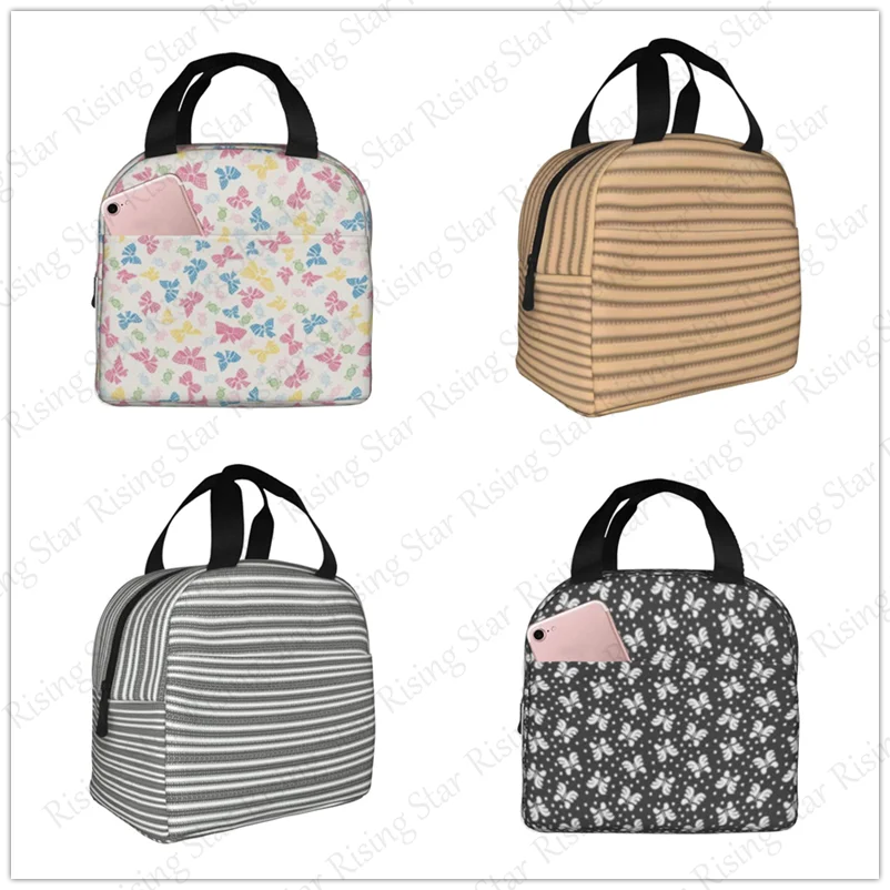 Black white stripes Lunch bag insulated lunch box bag students and office workers carry lunchs box bag insulated Lunch Pack