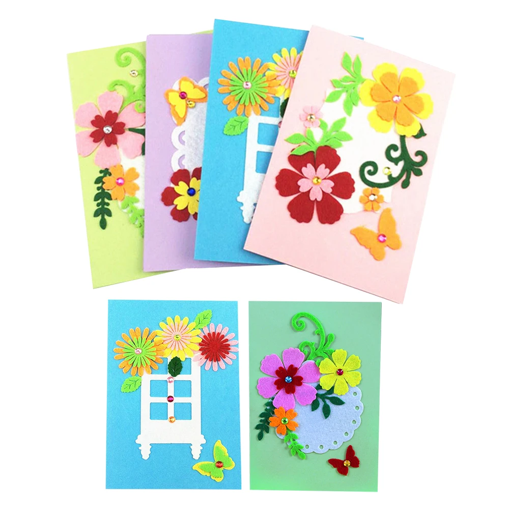 

6pcs DIY Card Materials Kids Handmade Greeting Cards Kit Craft Toys Gift Non-woven Fabric Easy Storage Projects