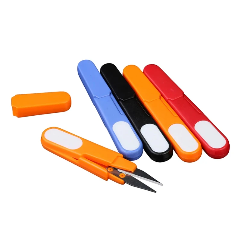 U Shape Scissors Accessory Handle Safety Cover Plastic Sewing Scissors Thread Embroidery Cross-stitch Cutter Portable Spring