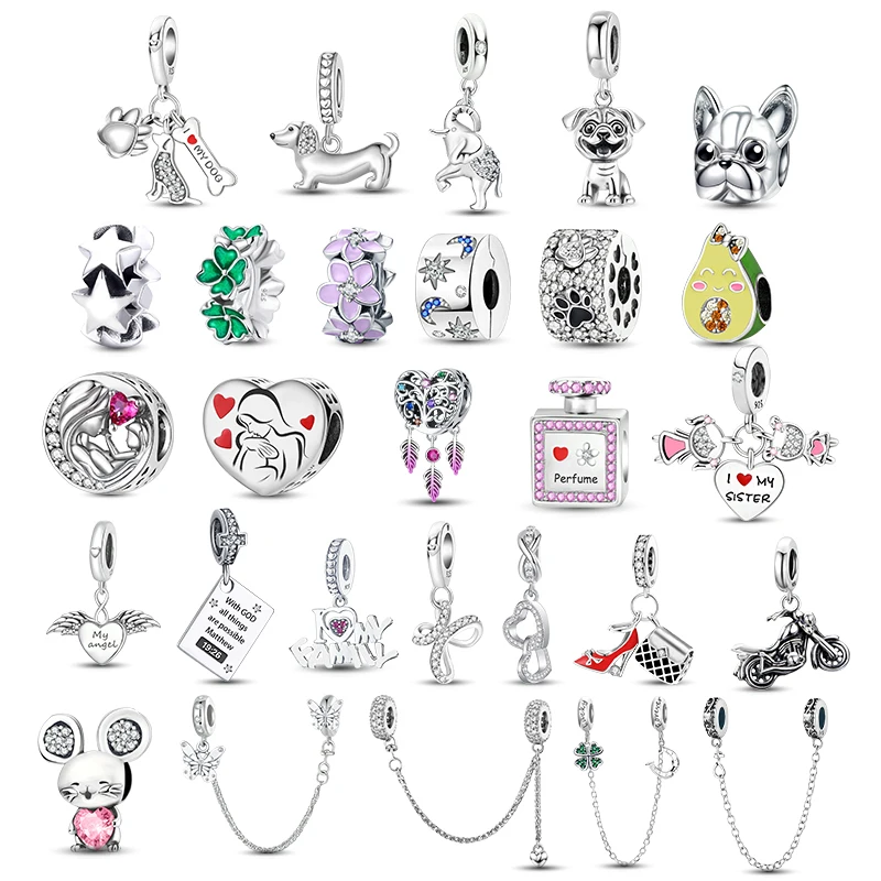 925 Sterling Silver Charm Beads fit Original Pandora Charms Bracelet Dog  Love Avocado Flower Silver Jewelry Making DIY Gift