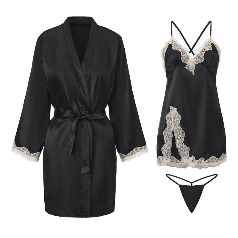 

Сексуальное женское эротическое белье: ночная сорочка-комбинация с глубоким V-образным вырезом, кружевом, атласом, перекрестными бретелями на спине, разрезом, пеньюар, домашняя одежда, бэбидолл, пижама