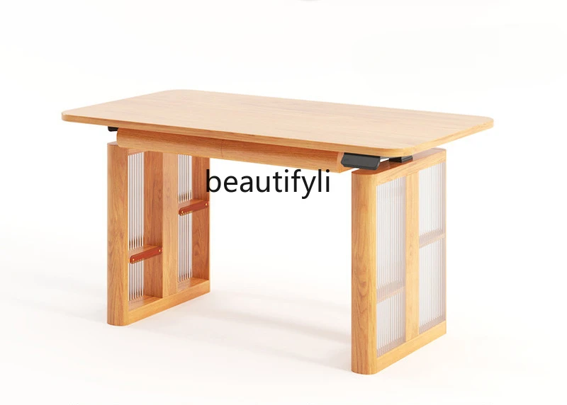 

Smart Electric Lifting Table Wood Color Household Solid Wood Desk Office Computer Desk Retro Table