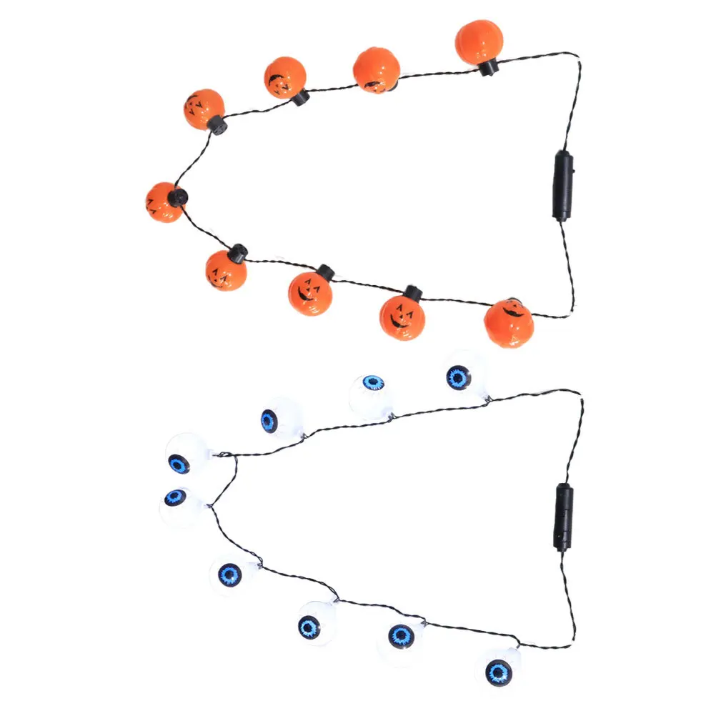 2 قطعة قلادة LED للهالوين على شكل يقطين شبح العين سلسلة أضواء مرنة سلسلة عنق إضاءة مخيفة لتزيين الحفلات #2