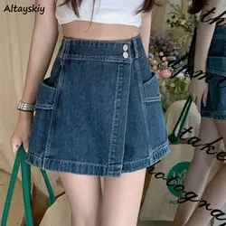 Short en jean Vintage pour femme, Streetwear asymétrique, taille haute, Style coréen, facile à assortir, été