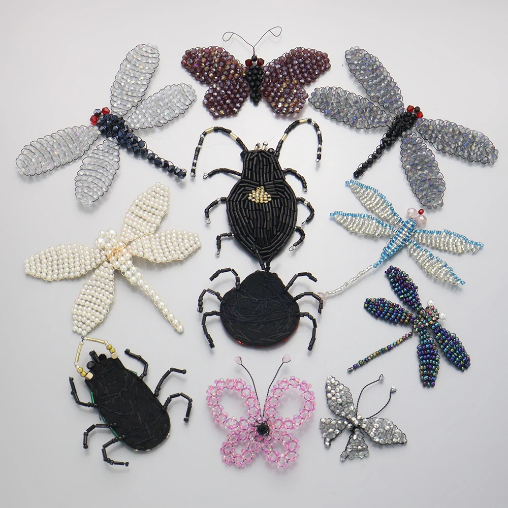 Hand-Woven Crystal insects Dragonfly Patch DIY Jewelry Material Finished Fur Big Garment Accessor sewing B381