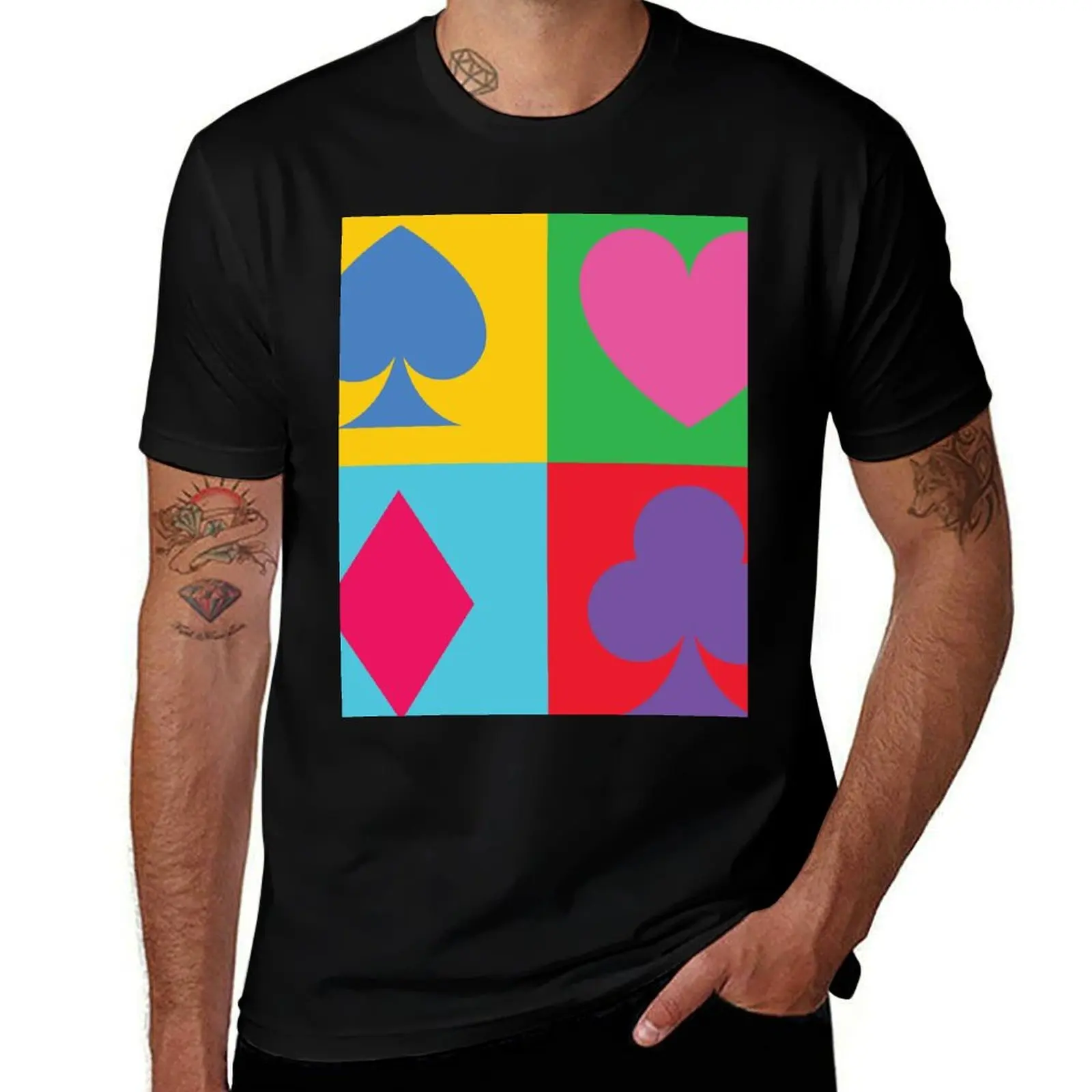

Pop Art Playing Card Suits - Spades, Hearts, Diamonds, Clubs. For duplicate bridge players. T-Shirt