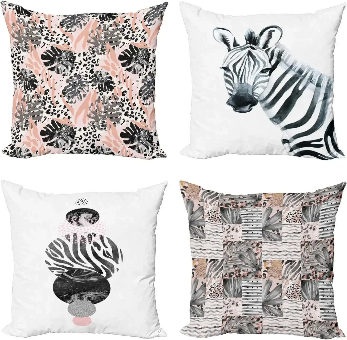 Modern Pillow Cover Pastel Exotic Leaves and Zebra Modern Digital Printing Cushion Cover  pillowcase 50*50 decor