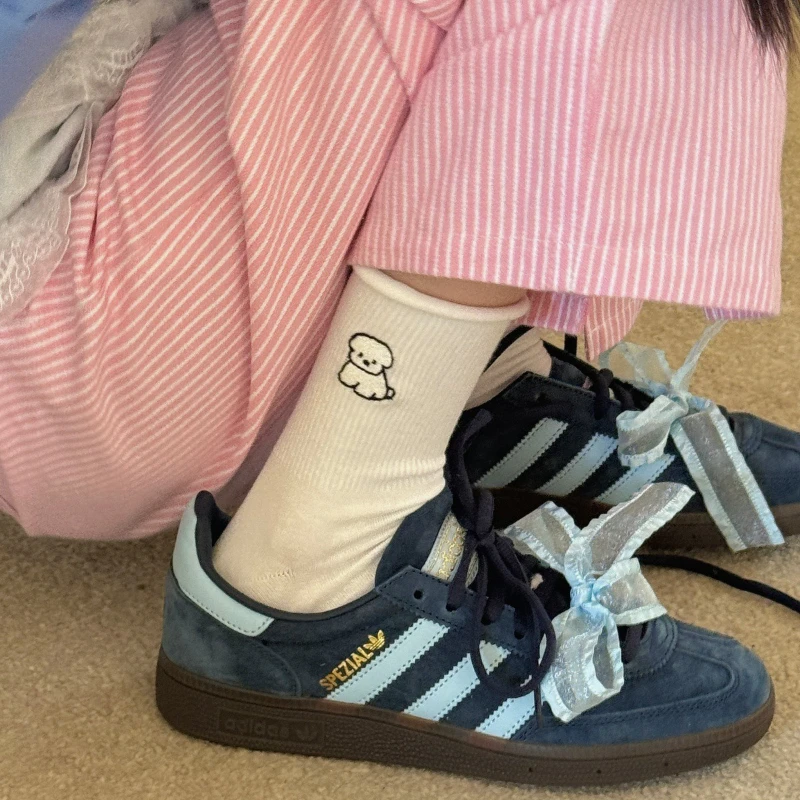 

Cute Socks Cartoon Dog Embroidery Japanese Kawaii Women Socks College Style School Students Solid Color Cotton Middle Tube Socks