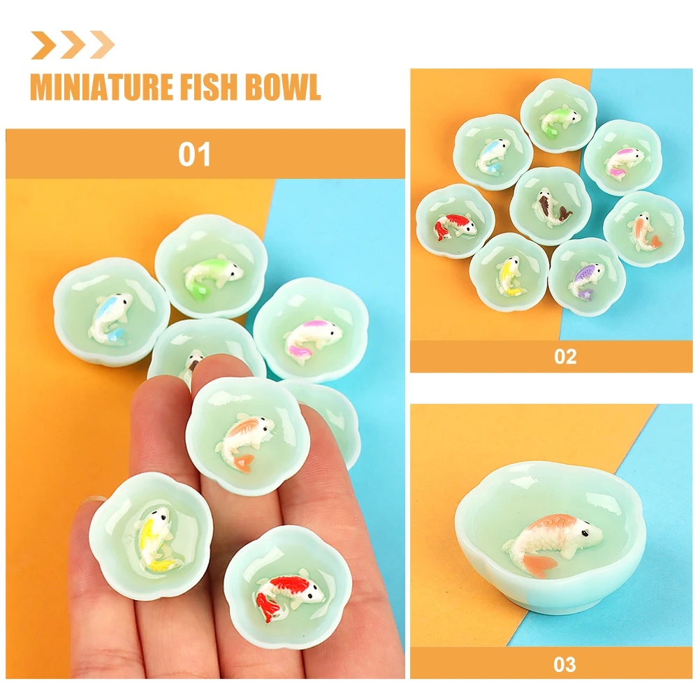 

16pcs Resin Simulated Fish Bowl Ornament Miniature Pond Desktop Decor Dollhouse Accessory Fish Tank Model Mini House Decoration