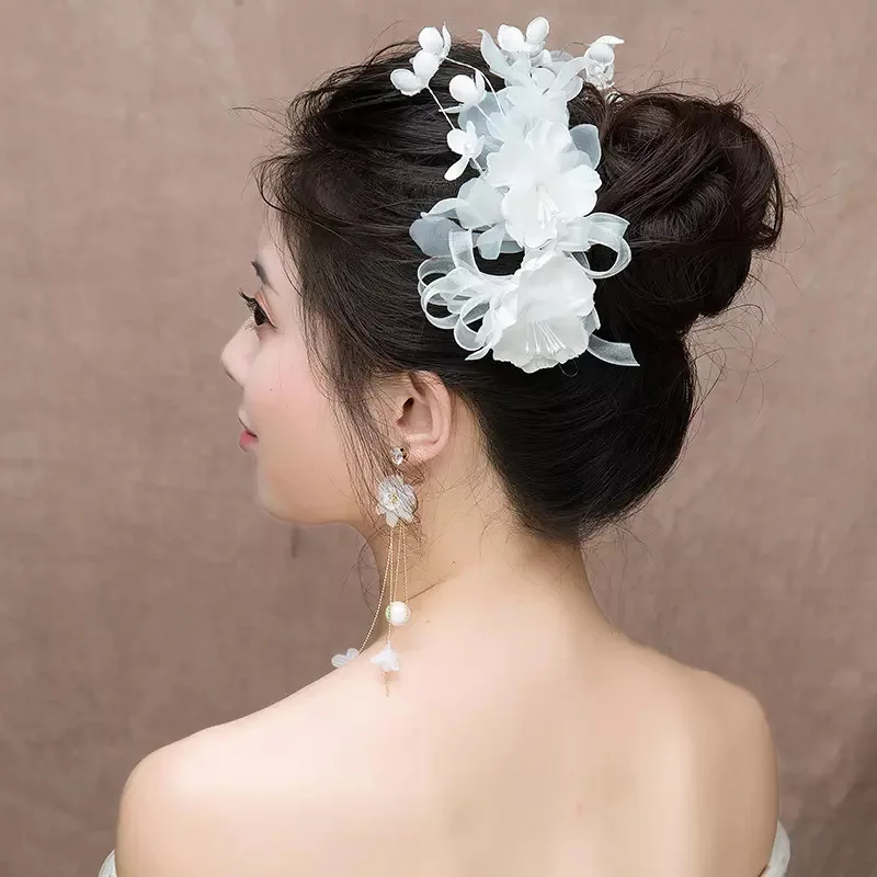 Handmade Hairbands Wedding Hair Accessories Tissue White Flower Pearl Headbands Fairy Tiaras Bridal Prom Adjustable Hair Jewelry