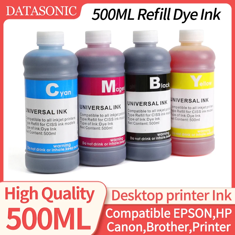 Kit de tinta a base de tinte de repuesto para impresora de inyección de tinta Epson, Canon, HP, Brother, Lexmark, Samsung, Dell, color negro, 500ML, 0,5 litros