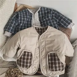 HoneyCherry Boys and Girls Vintage Cotton Plaid Jacket Warm Short Cotton Jacket Kids Jacket