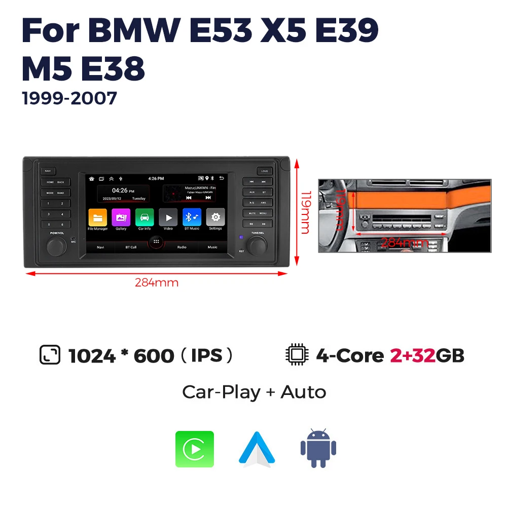 MEKEDE Android 13 autoradio voor BMW E53 X5 E39 M5 E38 1999-2007 multimediaspeler autoradio WIFI GPS BT voor Carplay Auto