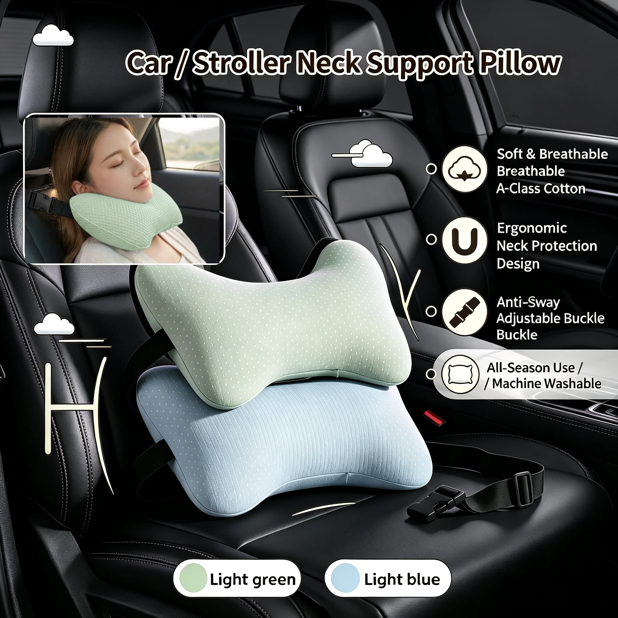 U-Shaped Car Headrest Neck Support Pillow Breathable PP Cotton Travel Neck Rest Cushion for Adults And Kids for Car Seat Use