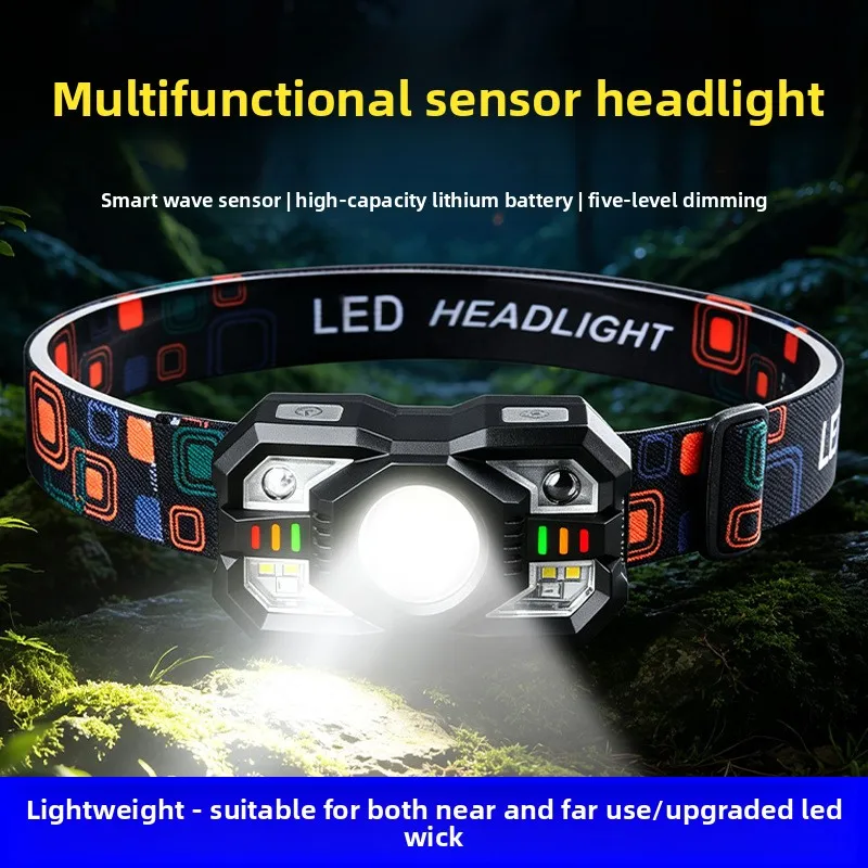 New Smart Sensor Headlamp Three Light Source Multifunctional Headset Lamp Outdoor Emergency Long Endurance Portable Fishing