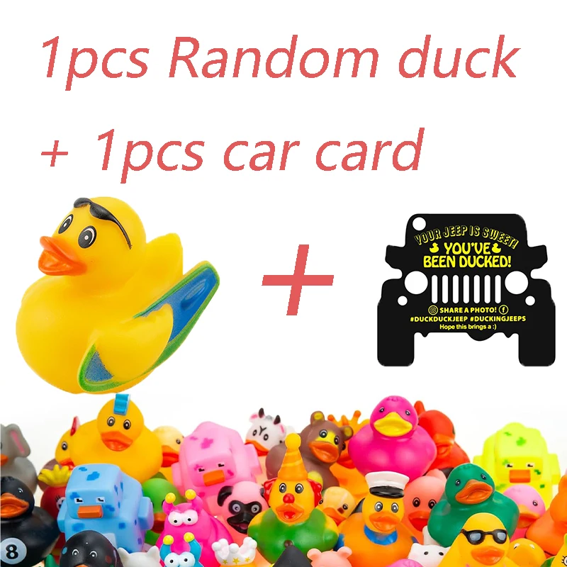 1 Set Random Rubber Duck With Card Duck Tags, Ducked Card Rubber Ducks, Rubber Bands for Jeep Car Duck Attach to Duck