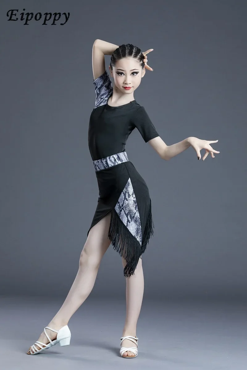 어린이용 라틴 댄스 스커트, 여아용 연습 등급 콘테스트, 공연 의상
