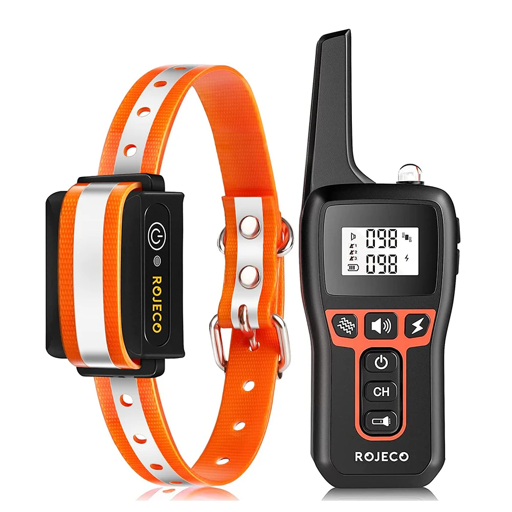 ROJECO 1000 m elektrisches Hundetrainingshalsband mit Fernbedienung, wasserdicht, wiederaufladbar, für Hunde, Rinde stoppen, Schockhalsband, Elektroschocker
