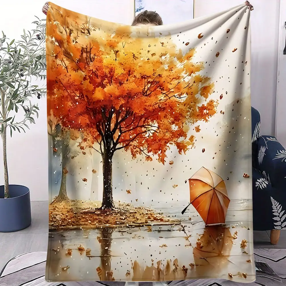 Autumn Tree Umbrella Blanket Flannel Blanket Throw Blanket Warm Blanket Gift Blanket HD Digital Print Art Bedroom Cozy Throw