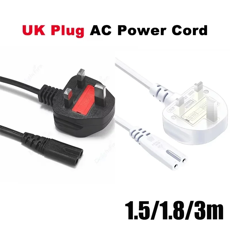 UK Plug AC Power Supply Cable 1.5/1.8/3m C7 Figure 8 Type G Power Extension Cord with 13A Fuse for HP Dell Notebook Laptop LG TV