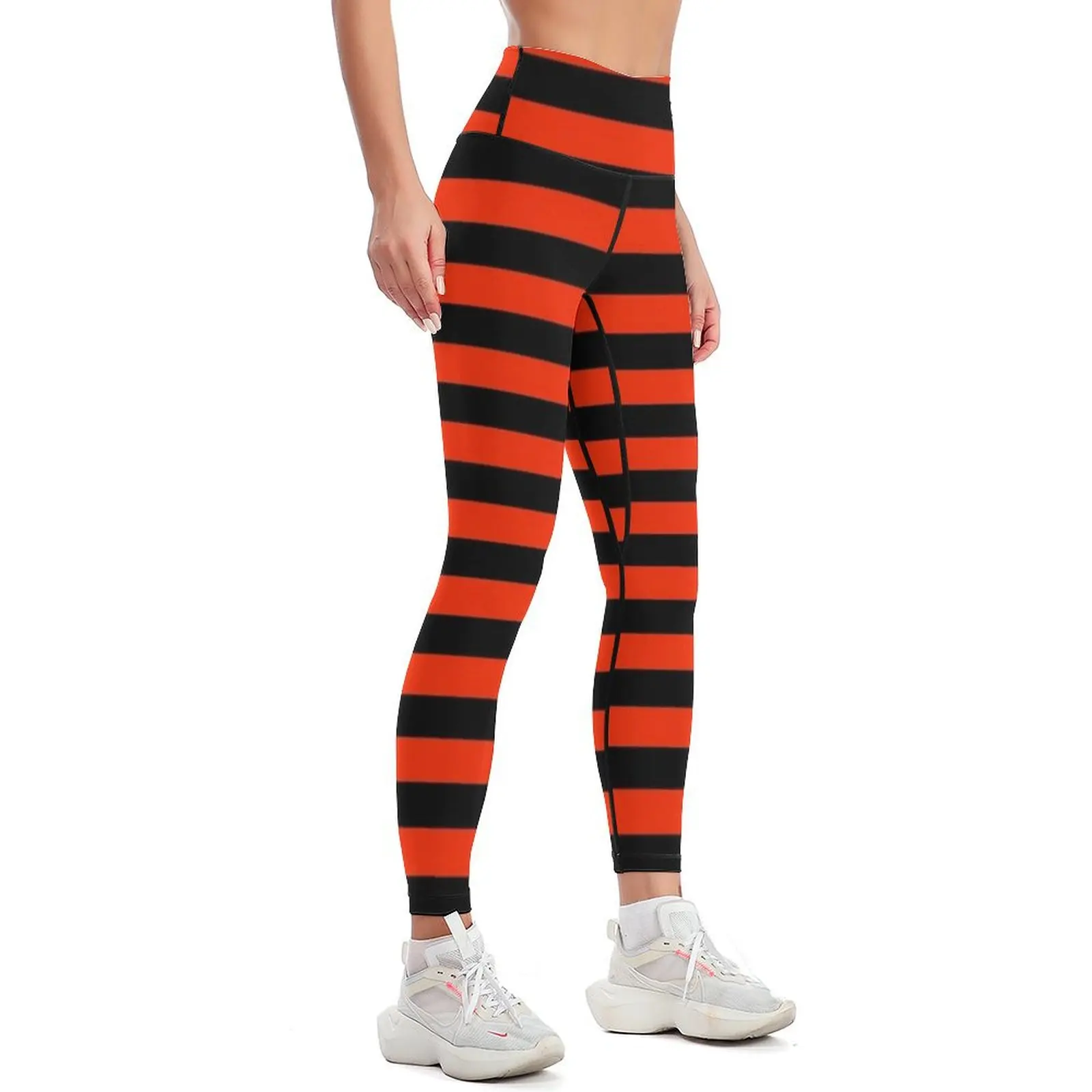 Bright Red and Black Horizontal Stripes Leggings Women's sports pants Clothing fitness gym top high waist Womens Leggings