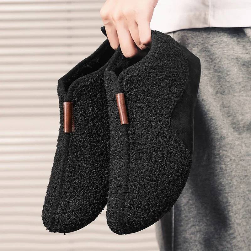 Winter Warm Cotton Shoes Solid Warm Men Indoor Home Slipper Thin Bottom Plush Man Casual Shoes  Soft Sole Anti-slip Cotton Shoes