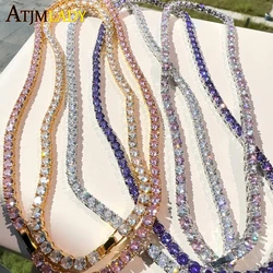 Pink White Iced Out 5A CZ 5mm Tennis Chain Necklace Two Tone Color Women Fashion Choker Bling Cubic Zirconia Hip Hop Jewelry