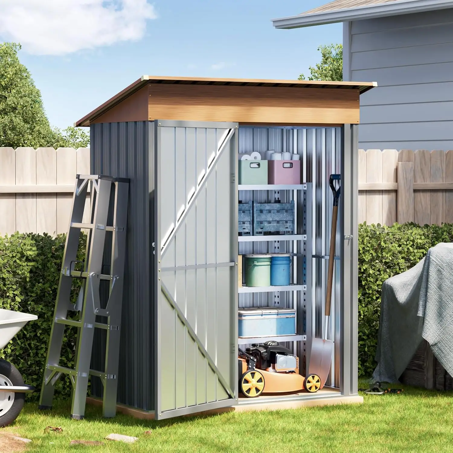 

5x3FT Multi-Used Shed & Outdoor Storage Shed with Lockable Door, Compact Metal Tool Shed for Garden, Backyard,, Customized