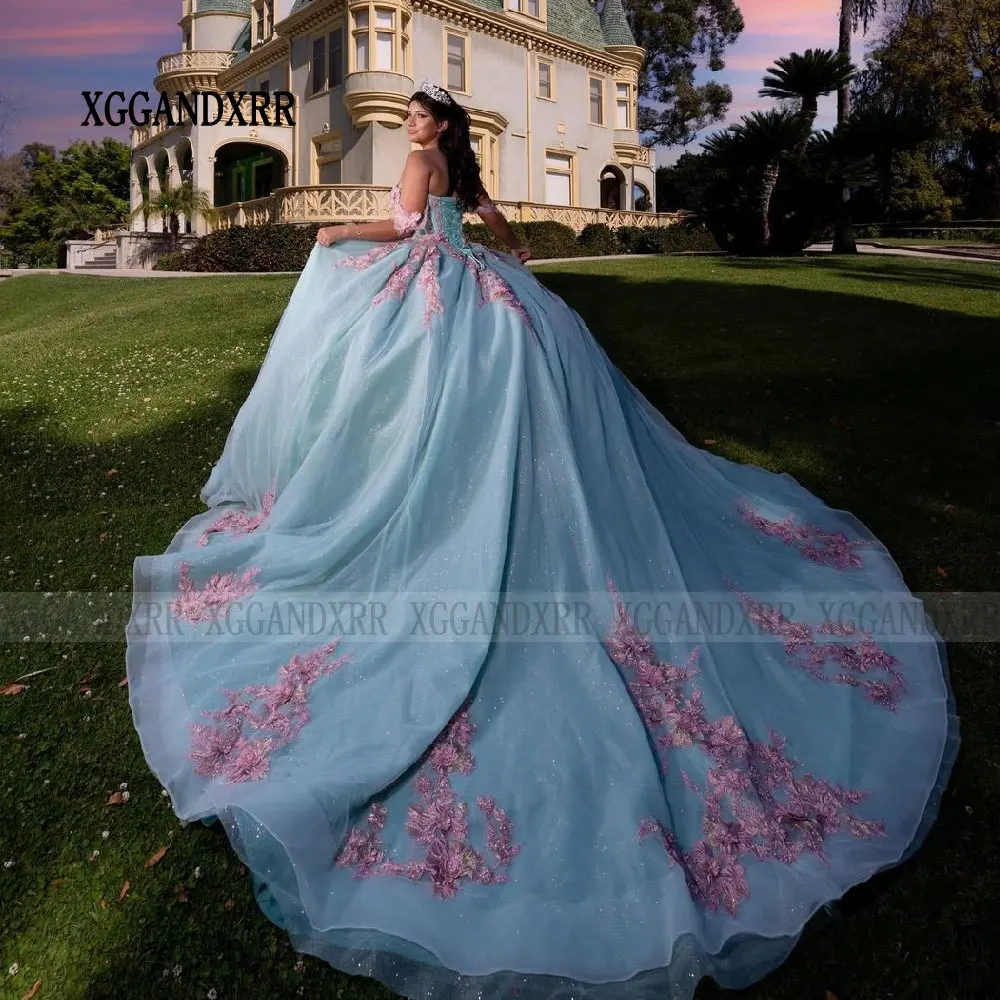 Vestido Quinceanera fora do ombro, Aqua elegante vestido de baile, Sweet 15, 16 Birthday Party, Form, Ocasião formal, Vestidos de XV Anos, 2022