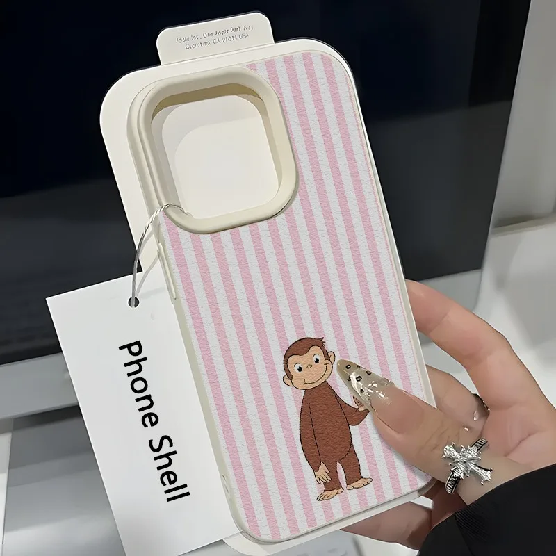 Gestreifte Keks-Affen-Muster Lychee-Textur Handyhülle für iPhone 17 Air 17 16 15 14 13 12 11 Pro Max 14 15 Plus XR Weiche Hülle – Detail 5