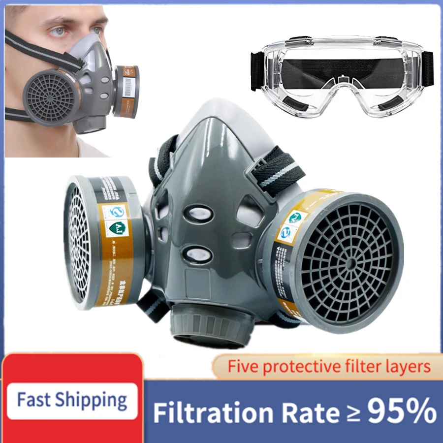 Painting Gas Mask Respirator Set Dual Charcoal Filters Spray Chemical Industry Pesticide Anti Fog Glasses Protective Masks