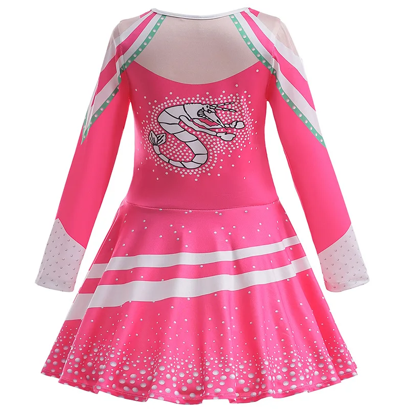 Girls Zombies Cheerleader Dress Up Outfit Pink Long Sleeve Print Dress For Children Halloween Cheer Uniform School Party Costume