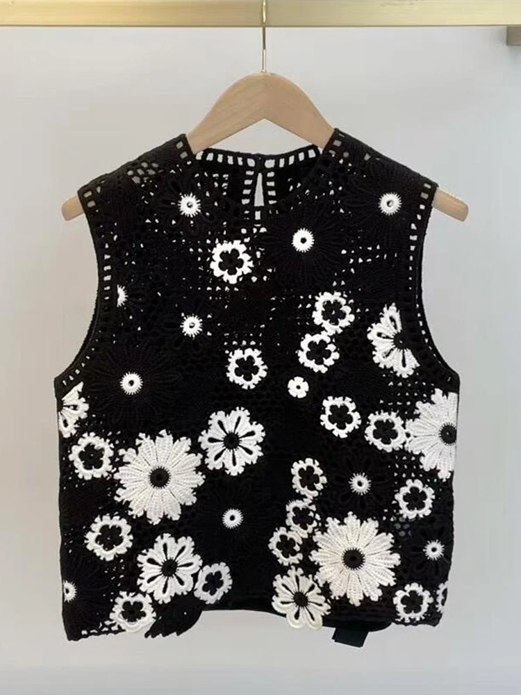 

M Home Nan You Высококачественный женский летний вязаный жилет с цветочной вышивкой, топ для поездок на работу, длина на одной пуговице