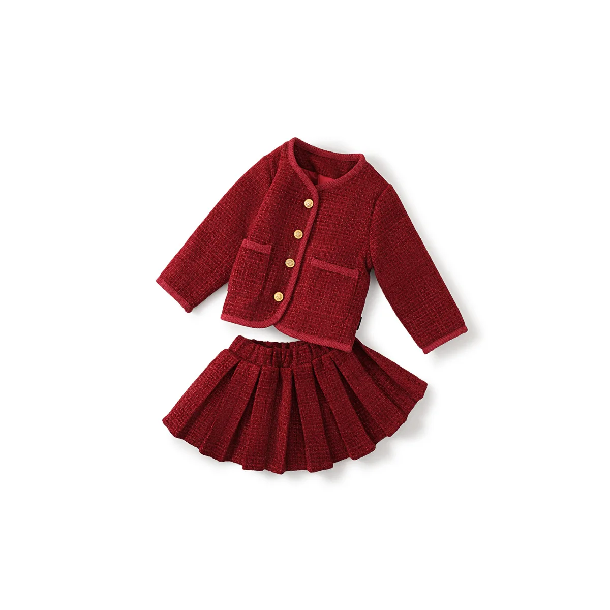 

Winter Girls Pleated Skirt Set Thickened Red New Year Outfit Party Dress Formal Wear Kids Fashion Gift Baby Two Piece Outfits