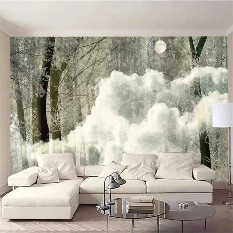 papel de parede 3D  Retro nostalgic individuality Abstract woods moonlight night large background wall paper Cement wall behang