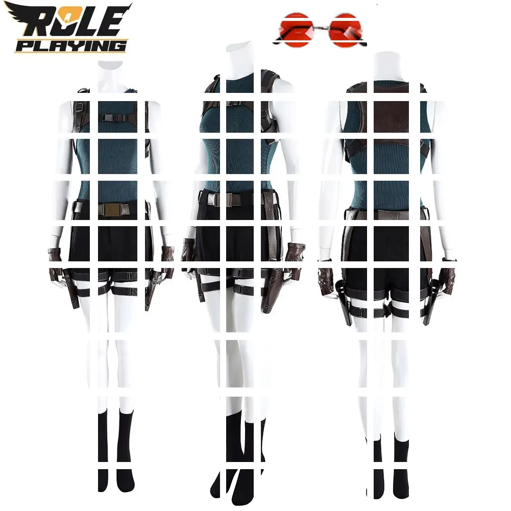 Disfraz de Cosplay de Lara Croft de Tomb Raider para Mujer, Top, Pantalones Cortos, Gafas, Cinturón, Guantes, Ropa para Halloween, Carnaval y Fiestas