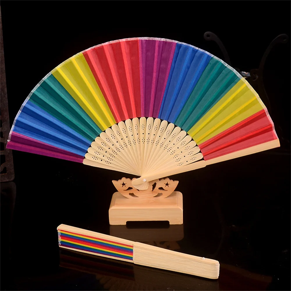 Sommer Regenbogen Handheld Faltfächer für Hochzeit Party Dekoration Requisiten Fan Festival Tanz Bambus Knochen Tuch Fan